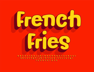 Vector trendy poster French Fries. Funny Bright Font. Set of playful Alphabet Letters and Numbers