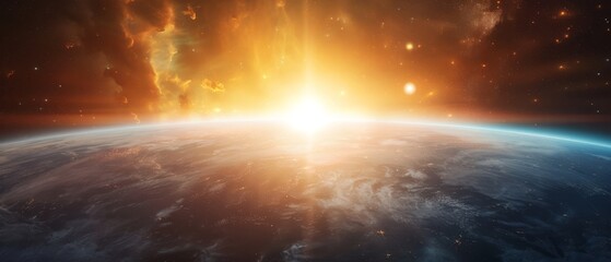  A perspective of Earth from space, sunrise at Earth's horizon