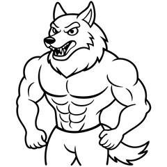 A ferocious athlete wolf posing line art vector