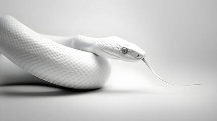 Serpentine Grace: A white snake on a minimalist backdrop, showcasing its elegant form in monochrome.