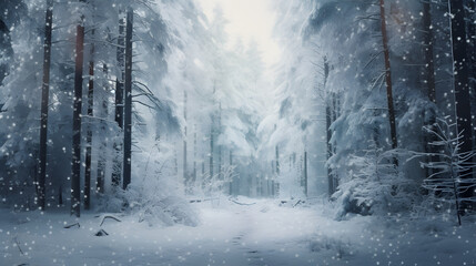 Naklejka premium snowie woods, forrest with a lot of snow