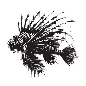 black lionfish graphic on white background clip art preview