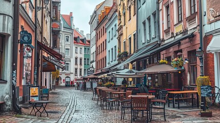 City square.Riga Latvia. Cobbled city