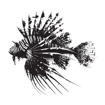 black lionfish graphic on white background clip art preview