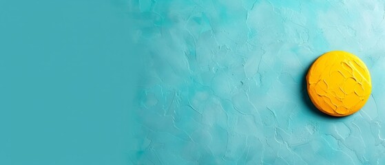  A close-up of a yellow object on a blue surface with a light blue background