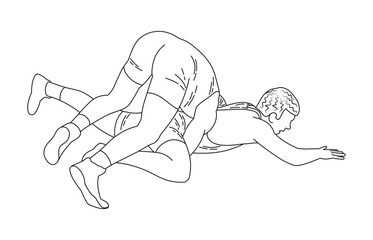Sketch of wrestlers in a prone position, Greco-Roman wrestling, duel, sketch outline