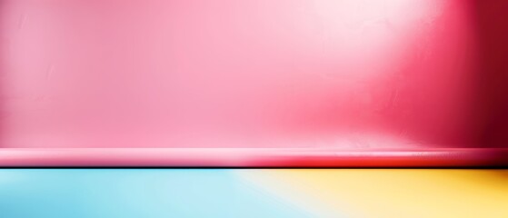 Obraz premium A clear image features a pink and yellow background with a blue and yellow stripe at its base