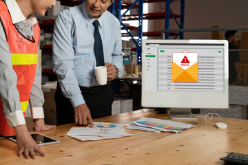 Cyber attacking concept. Malware alert showing on computer screen display scam and threat detection on computer system or online server to be removed snugly.