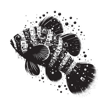 recommend clip art: silhouette of Mandarinfish filled with ghetto street in rough drawing