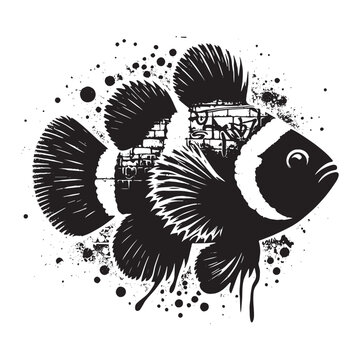 recommend clip art: silhouette of Mandarinfish filled with graffiti street wall in rough drawing