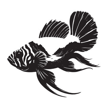 recommend clip art: silhouette of Mandarinfish filled with mountain and nature view in rough drawing