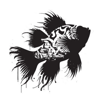 recommend clip art: silhouette of Mandarinfish filled with graffiti street wall in rough drawing