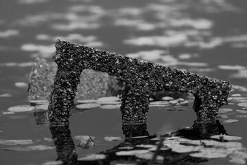 Cinder block in a lake