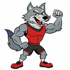 A ferocious athlete wolf posing color art vector