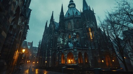 Aachen cathedral doom seen in the twilight photography image