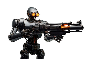 Fototapeta premium PNG Robot human type fire gun weapon mecha white background.