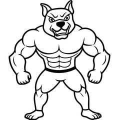 A ferocious athlete dog posing line art vector