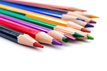 Fototapeta premium Many different colored pencils on white background with generative ai