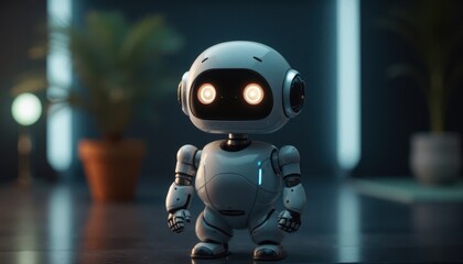 Cute Futuristic Robot with Glowing Eyes in a Modern Indoor Setting