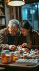 Fototapeta premium The couple attentively explores art supplies on their table, sharing moments of creativity and connection