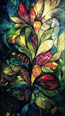 A colorful painting of a flower with a green stem. The painting is full of vibrant colors and has a lively, cheerful mood