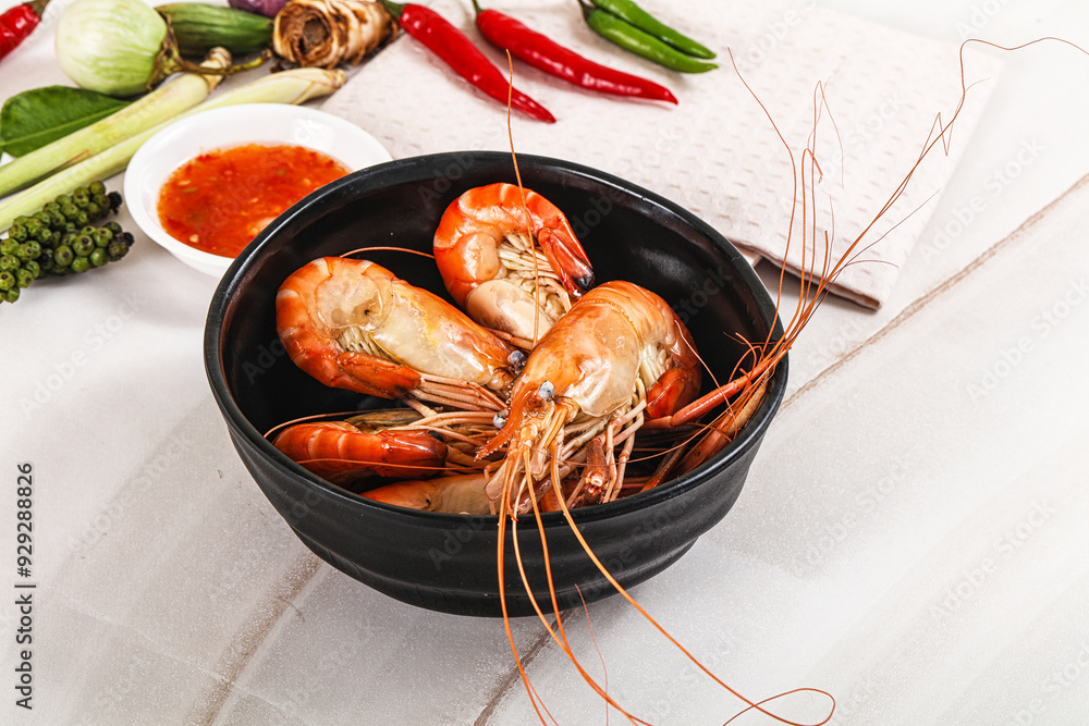 Canvas Prints boiled tiger prawn with sauce