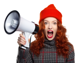 PNG Red-haired woman shouting photo white background.
