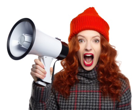 PNG Red-haired woman shouting photo white background. - Powered by Adobe