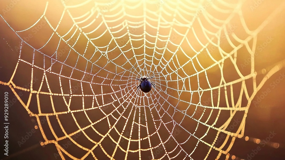 Canvas Prints spider web with dew and sunlight