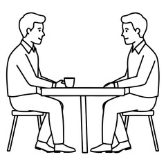 Two men are sitting at a table art vector illustration