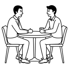 Two men are sitting at a table art vector illustration
