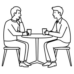 Two men are sitting at a table art vector illustration