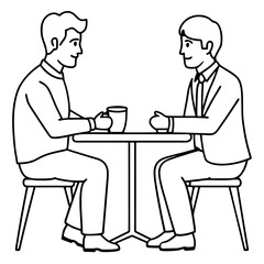 Two men are sitting at a table art vector illustration