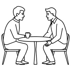 Two men are sitting at a table art vector illustration