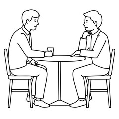Two men are sitting at a table art vector illustration