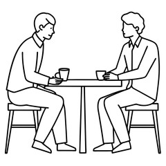 Two men are sitting at a table art vector illustration