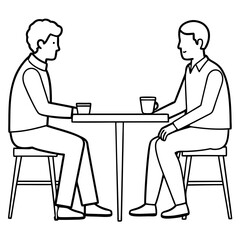 Two men are sitting at a table art vector illustration