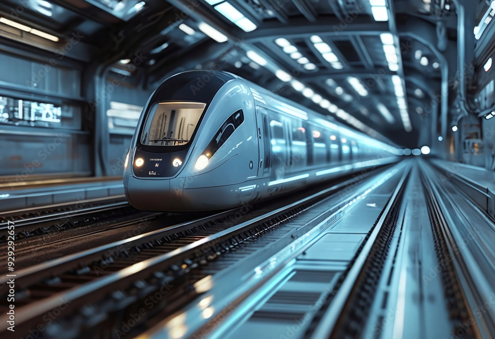 Aufkleber high speed train in a subway station. 3d rendering image