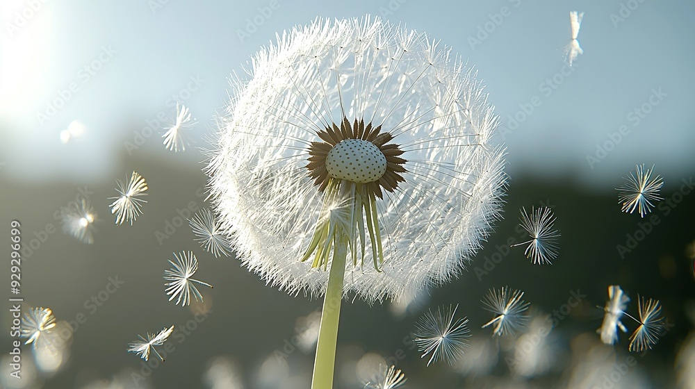 Aufkleber a close-up image of a dandelion, featuring an array of tiny white blossoms in the heart of the flowe