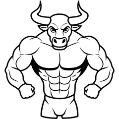 A ferocious athlete black buffalo posing line art vector