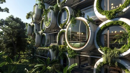 futuristic, environmentally friendly, green and healthy capsule apartment