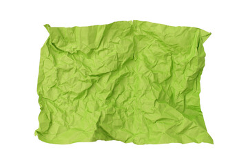 Green crumpled paper isolated on transparent background