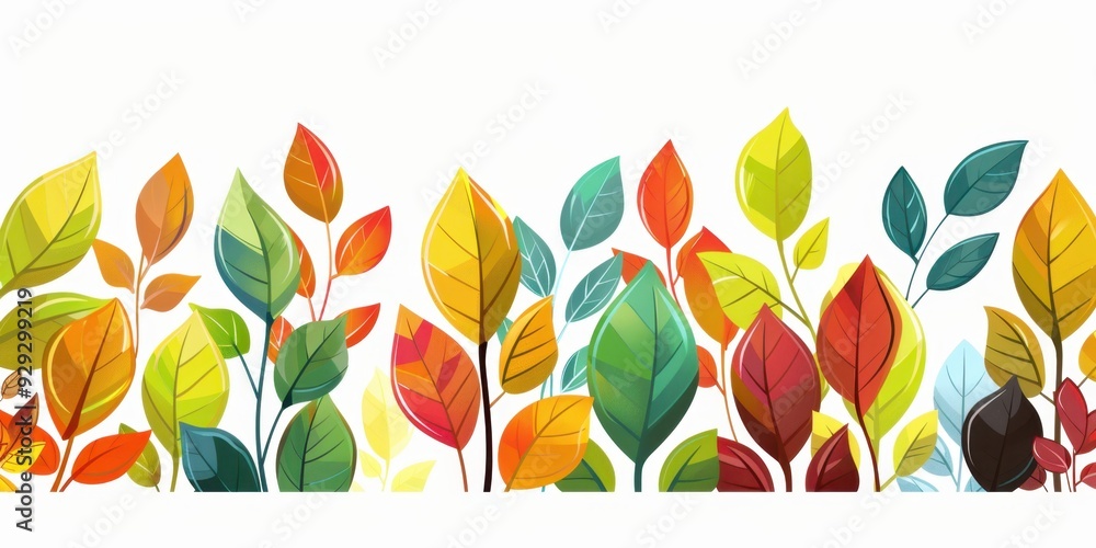 Poster colorful leaf border with blank space for text, isolated on a white background generative ai