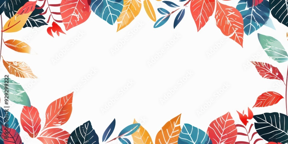 Poster colorful leaf border with blank space for text, isolated on a white background generative ai