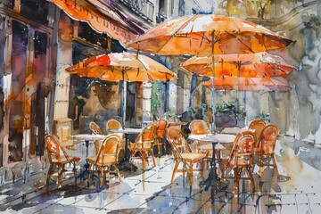 Summer Vibes: European Street Cafe with Watercolor Illustration