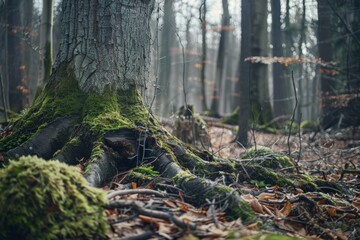 Obraz premium A squirrel perched atop a mossy tree stump on the Finger Lakes Trail in New York.