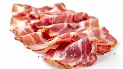 Obraz premium bacon slices on white background cutout.