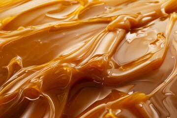 caramel syrup in liquid form. caramel paste backdrop. Curl in caramel. Texture. UP close-up. Butter