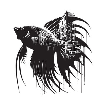 recommend clip art: silhouette of Regal Angelfish filled with ghetto street in rough drawing