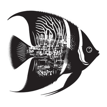 recommend clip art: silhouette of Regal Angelfish filled with graffiti street wall in rough drawing